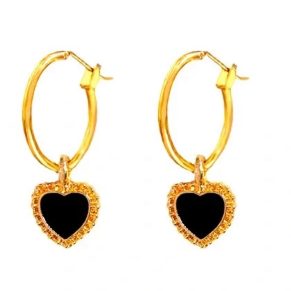 3/$25 New Gold Tone Hollow Out Black Heart Earrings O/S - Picture 1 of 3